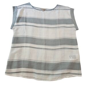 Banana Republic Gray White Striped Sheer Blouse L